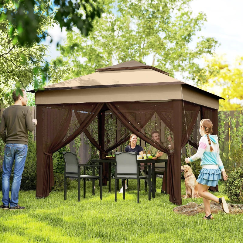 10.7 x 10.7ft Pop Up Gazebo, Adjustable Instant Sun Shelter with UV30+ Roof Cover, Removable Mesh Curtains, Beige