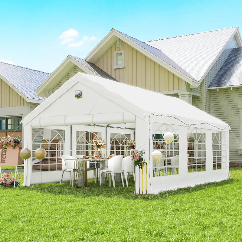 20' x 13' Party Tent, Heavy Duty Gazebo Canopy with Windows, Outdoor Party Wedding Tent with 4 Removable Sidewalls White