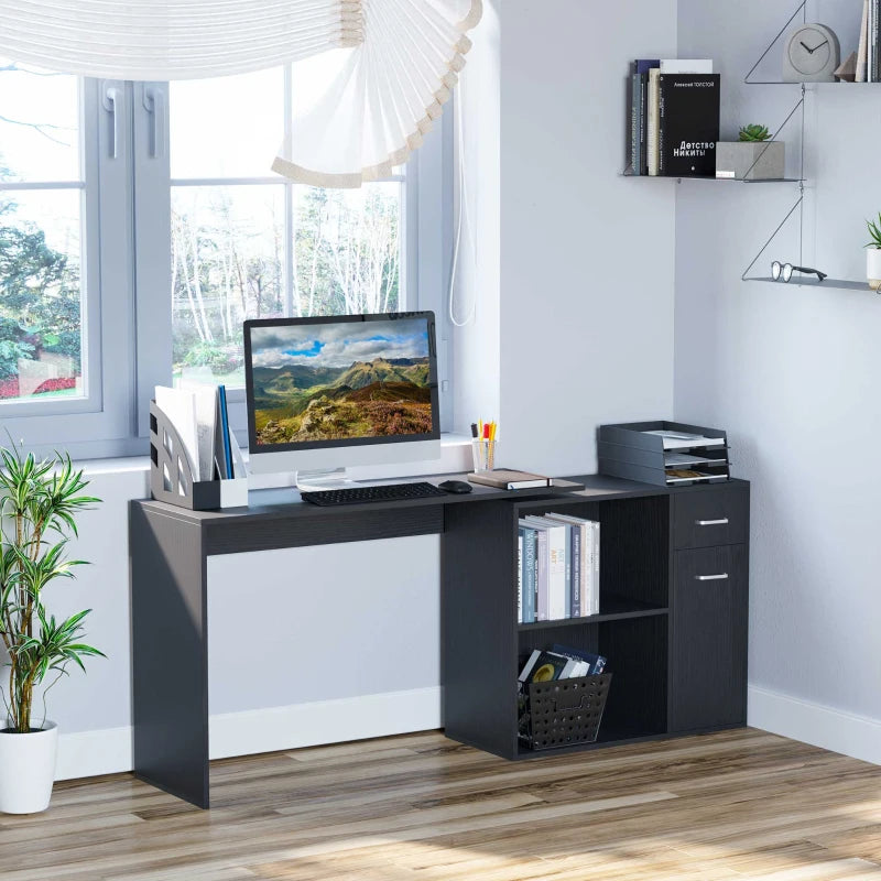 180° Rotating Home Office Corner Desk Storage Shelf Cabinet Black