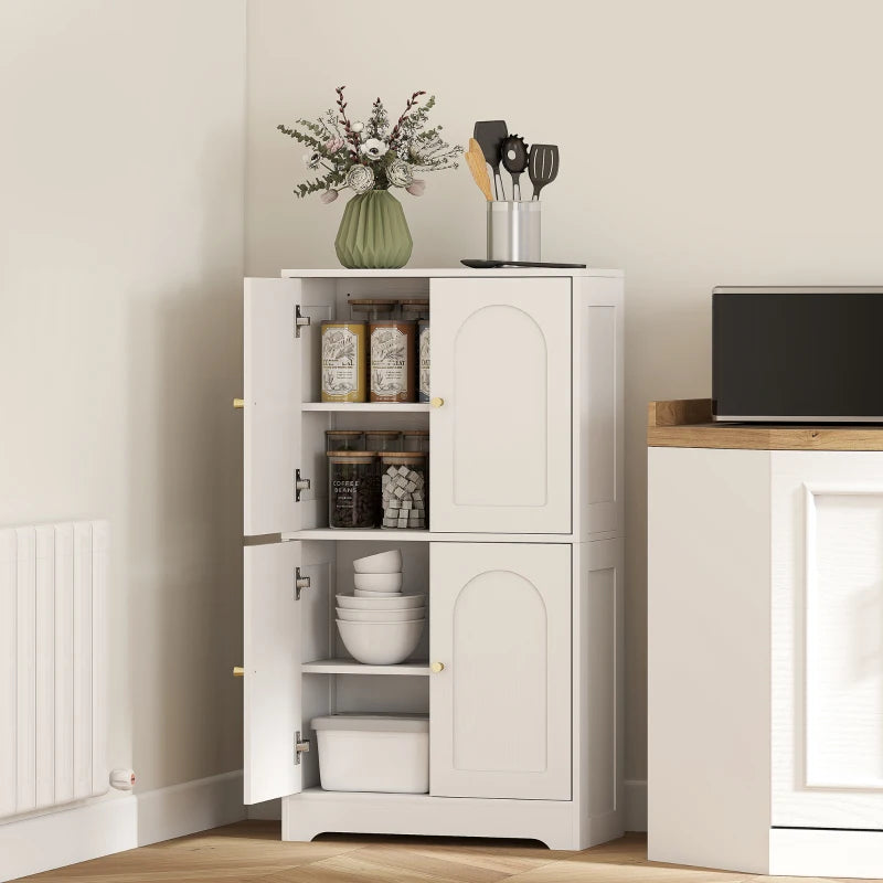 43" Kitchen Pantry Cabinet, Freestanding Modern Storage Cabinet with 4 Arched Doors and 2 Adjustable Shelves, White