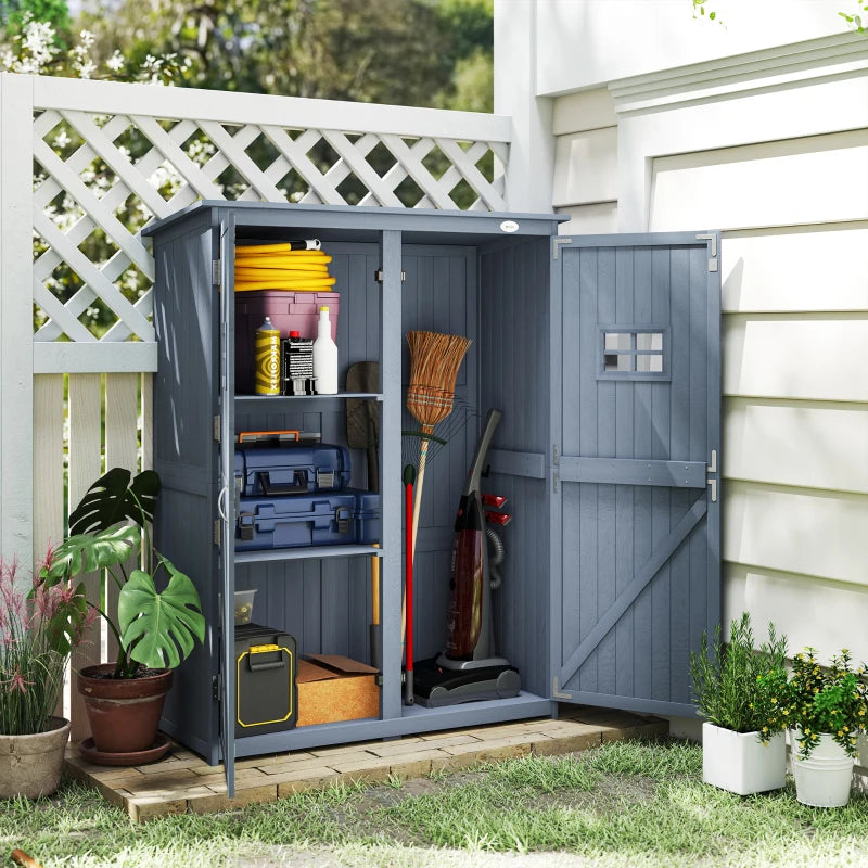 4x1.5ft Wooden Garden Storage Shed, Outdoor Tool Cabinet Organizer with Windows and Double Door, Dark Grey