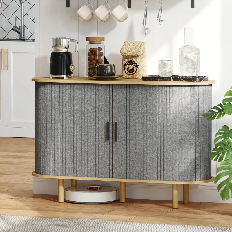 47" Buffet Cabinet with Tambour Sliding Doors, Fluted Sideboard with Storage Shelves and Wooden Legs, Grey