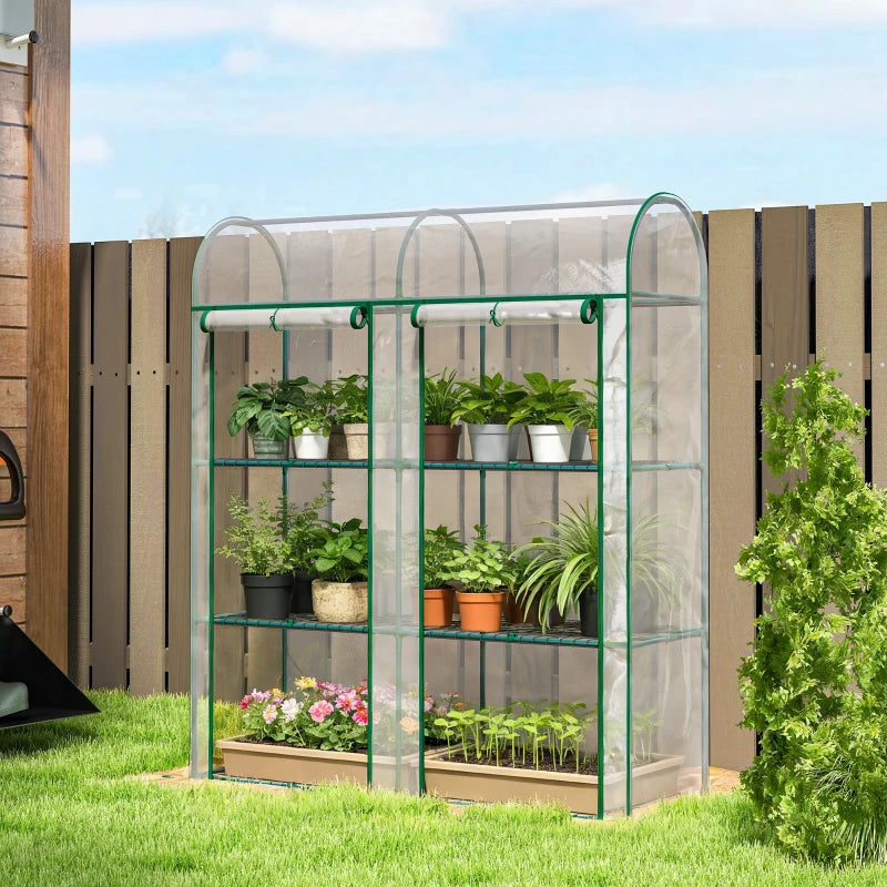 3 Tier Mini Greenhouse, Portable Greenhouse with 2 Roll-up Doors, 56.3" x 18.1" x 64.6", Clear