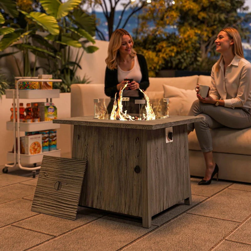 28" Propane Fire Pit Table 40,000 BTU Square Outdoor Gas Fire Table with Waterproof Cover, Adjustable Foot Pads