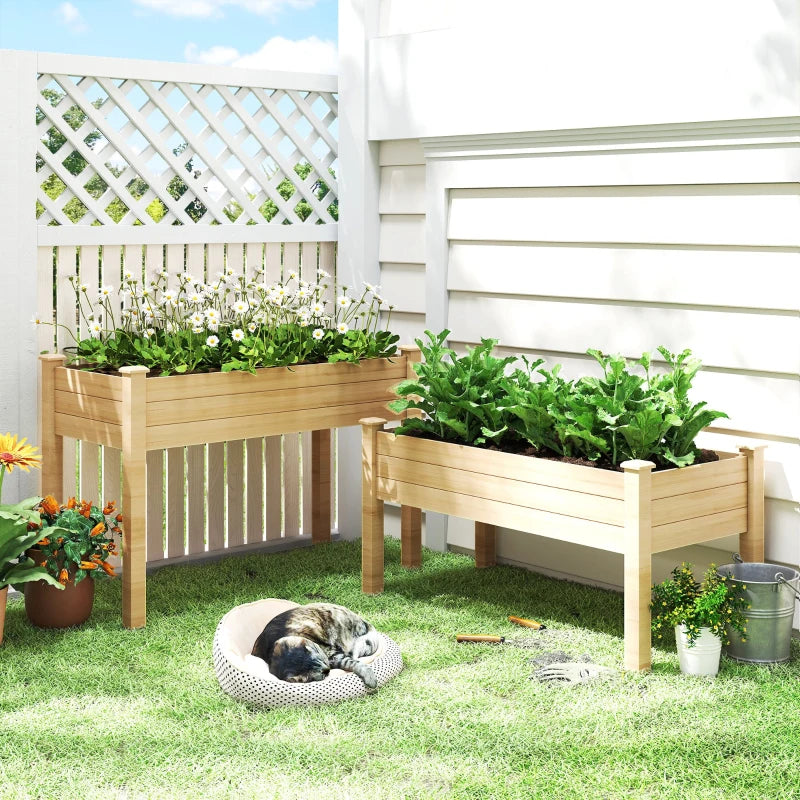 2 Tiers Wood Plant Raised Bed Flower Vegetable Herb Grow Box Stand Garden Step Planter Stand Free Combination Natural