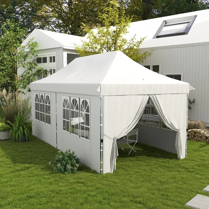20x10 Pop Up Canopy with 6 Removable Sidewall, Carry Bag and 6 Sand Bags, Height Adjustable Instant Sun Shelter, White