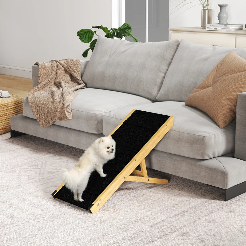 33" Foldable Dog Ramp with 4-Level Adjustable Height for Bed, Couch, for Small and Medium Dogs, Natural Wood