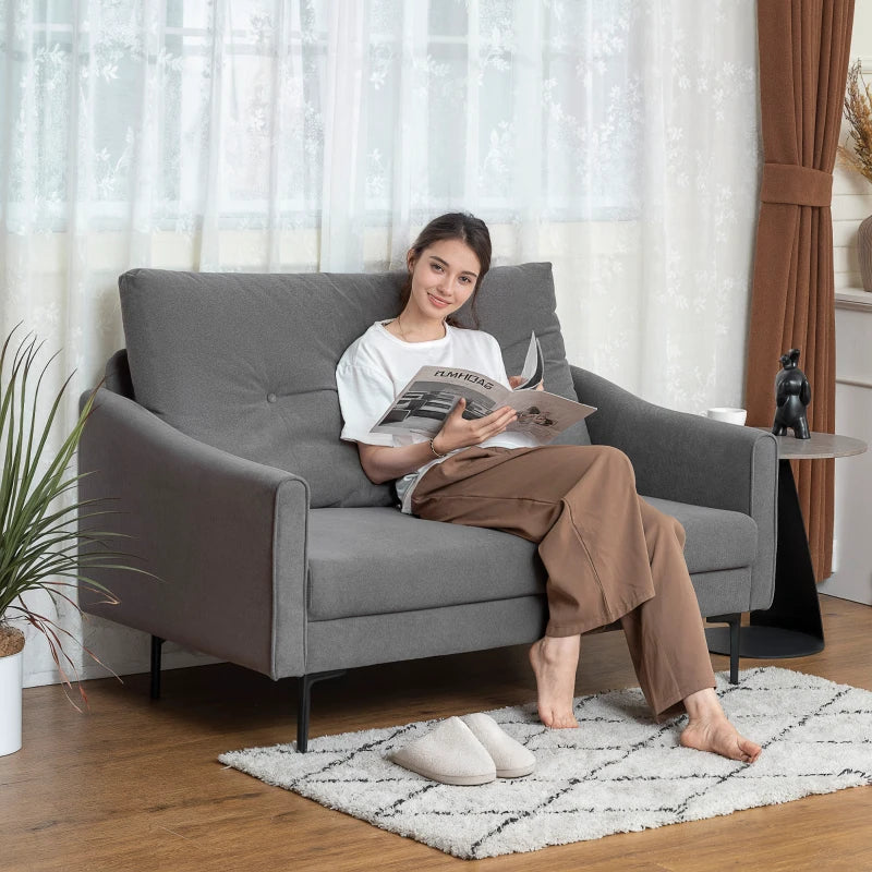 2 Seater Sofa, Small Modern Couch with High-Resilience Foam, Thicken Padding, Button Tufted, Grey
