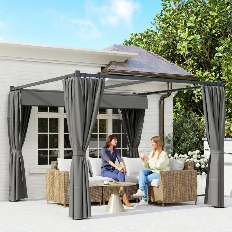 10' x 10' Retractable Pergola Canopy with Sidewalls, Metal Outdoor Gazebo Sun Shade Shelter, Dark Grey