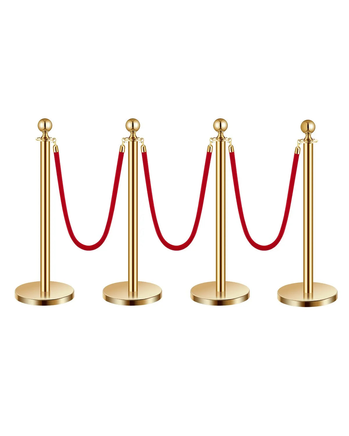 VEVOR 4 Pcs Gold Stanchion Post 3 Red Velvet Ropes Sand Injection Hollow Base