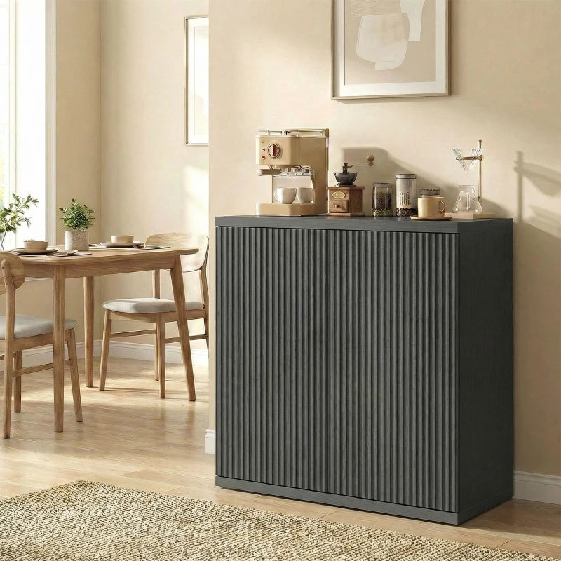 Sideboard Buffet Cabinet, 30.7" Kitchen Cabinet with Soft-Close Door and Adjustable Shelves, Distressed Black Grey