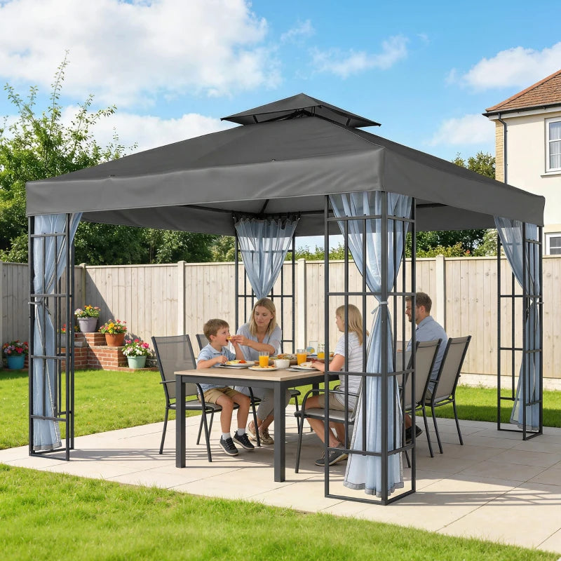 10'x10' Garden Gazebo Patio Canopy Portable Party Event Backyard w/ Mosquito Netting Dark Grey