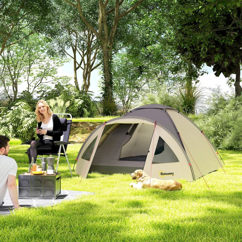2 Person Camping Tent, Waterproof Family Dome Tent with Bedroom, Porch, Sewn-in Groundsheet and Hook, Khaki