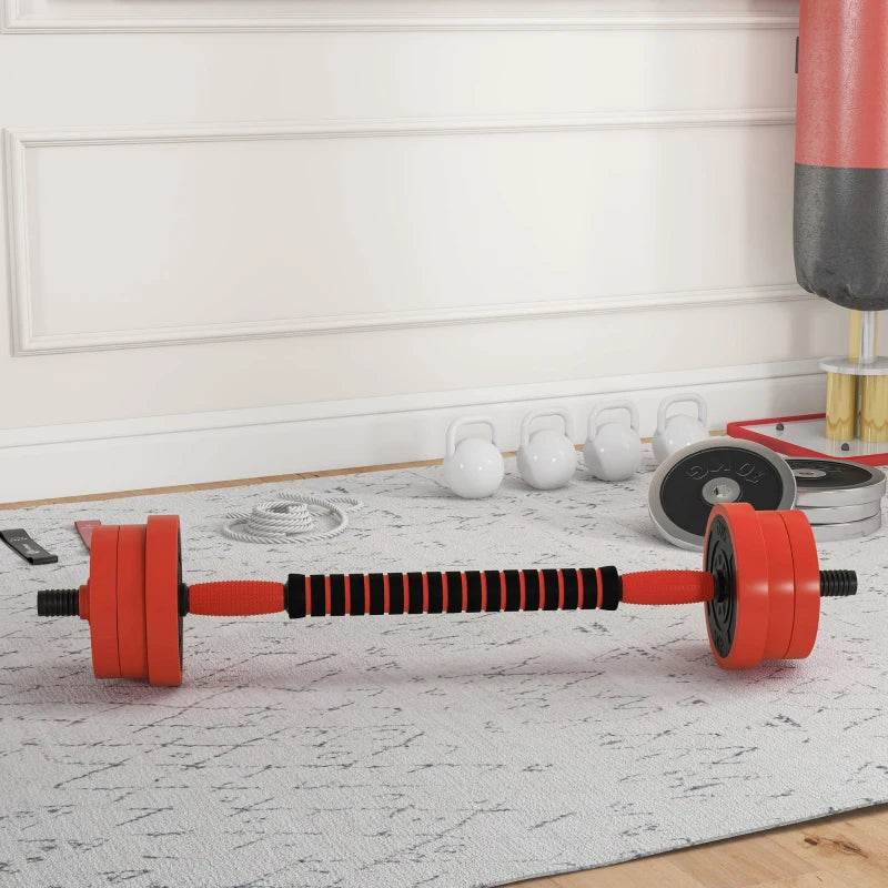 Soozier 44lbs 4-in-1 Adjustable Weight Dumbbell Set, Barbell, Kettlebell, Push Up Stand, Red