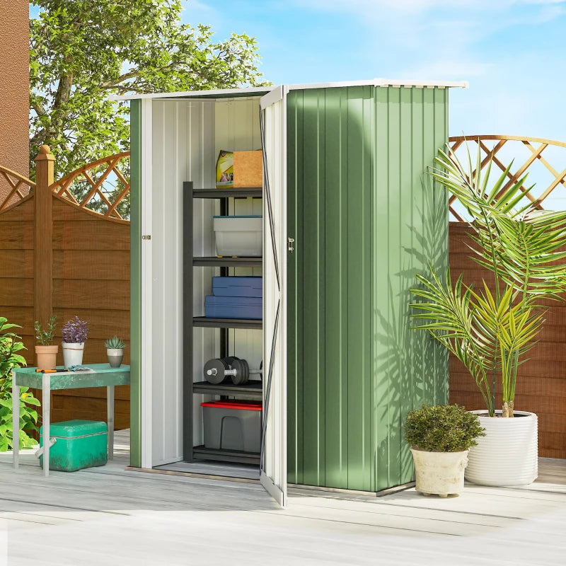 5 x 3ft Outdoor Storage Shed Metal Garden Shed Cabanon with Sloped Roof, Lockable Door for Tool, Light Green