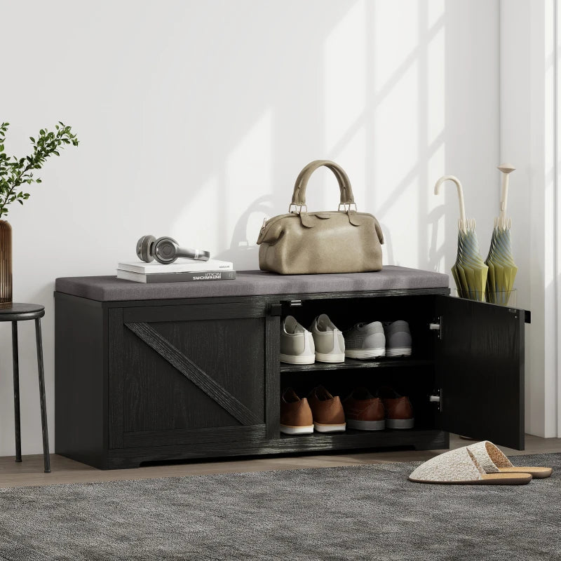 Shoe Storage Bench with Padded Seat, Entryway Bench Holds up to 352 lb, Shoe Organizer, 8 Pairs, Black Wood Grain