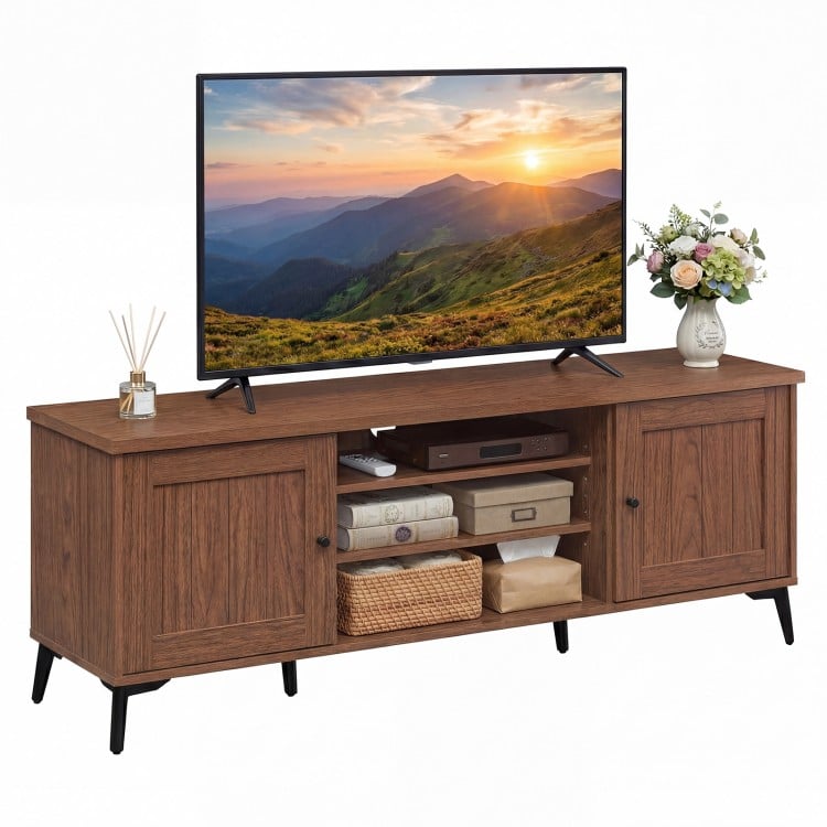 2-Door TV Stand for TVs up to 65 Inch Mid Century Modern Entertainment Center-Brown