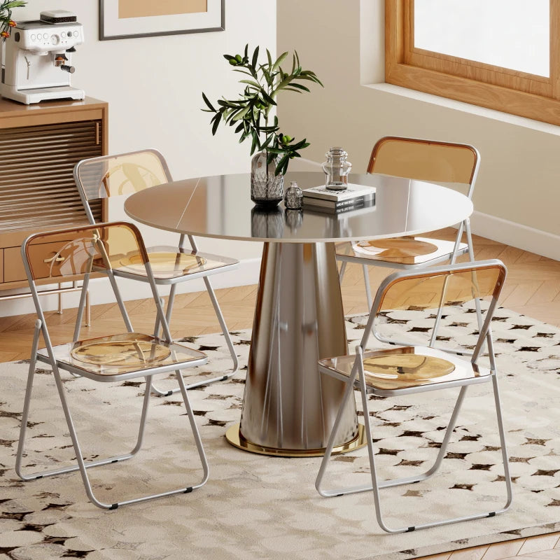 4 Pack Acrylic Foldable Chairs, Transparent Folding Chairs for Living Room, Home Office, Party, Orange