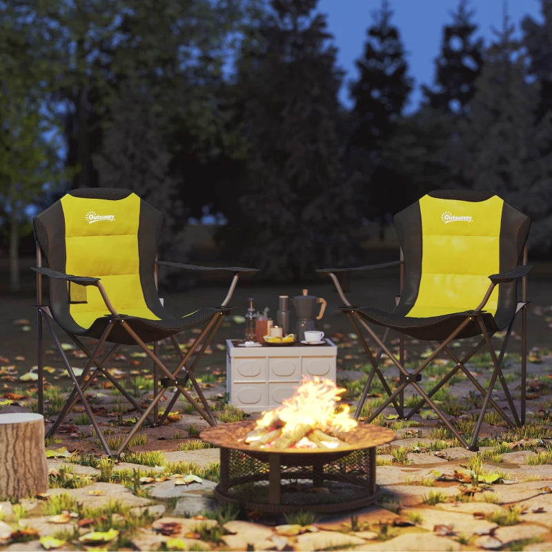 2 Pack Folding Camping Chairs, High Back Folding Chairs w/ Cup Holder, Padded Camping Chairs for Outdoor Events, Yellow