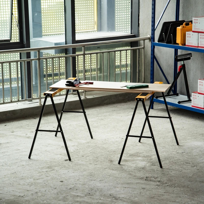2PCS Saw Horse Twin Pack Folding Workbench Metal Trestle Stands with Non-slip EVA Surface Orange