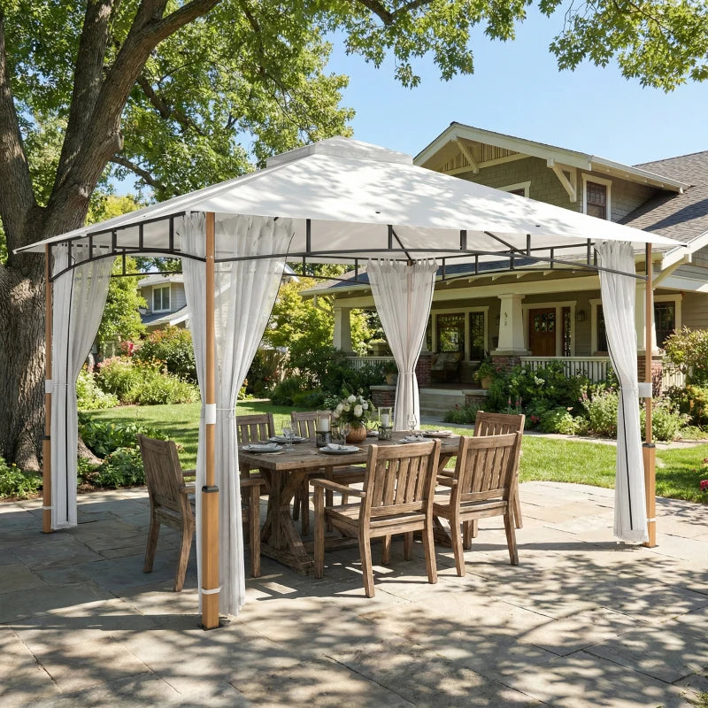 10' x 12' Patio Gazebo, UPF50+ Double Roof Outdoor Gazebo Canopy Shelter with Netting for Backyard, Patio, Cream White