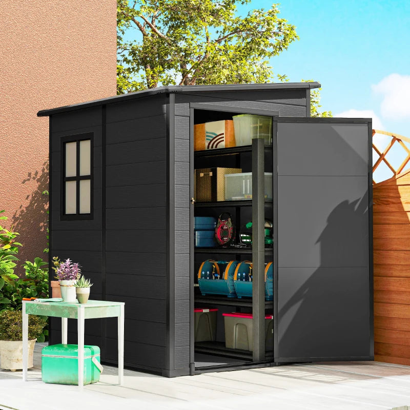 4'x5' Garden Storage Shed, Lean to Shed, Lockable Garden Tool Storage House with Window, Vent, Dark Grey