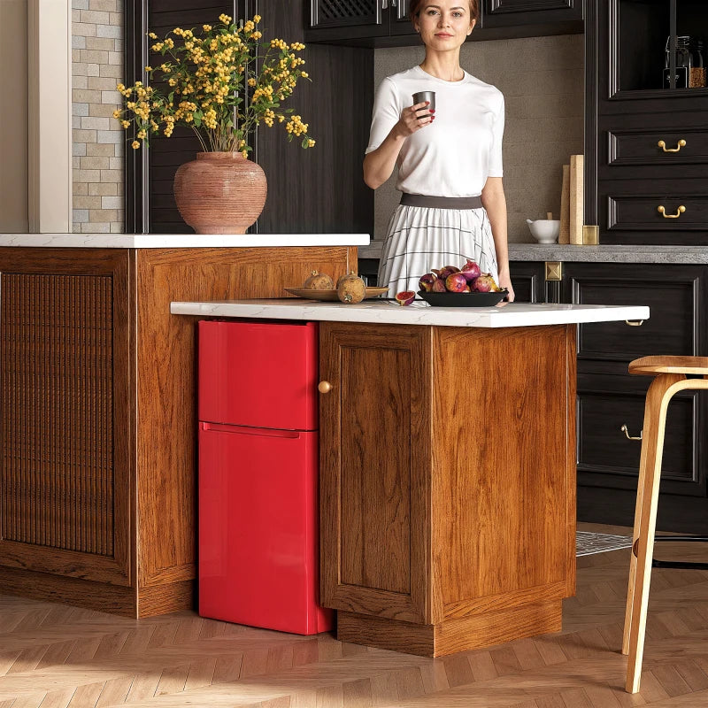 3.2 Cu Ft Compact Refrigerator, Mini Fridge with Freezer, Adjustable Shelves and Reversible Doors for Bedroom, Red