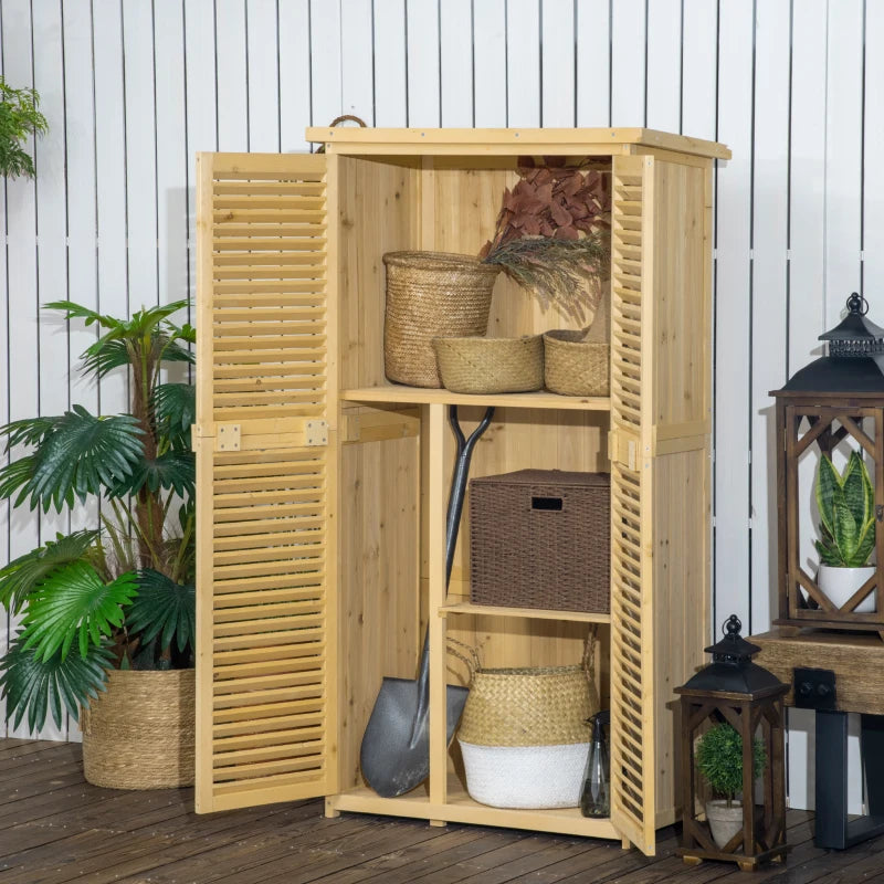 3' x 5' Wooden Garden Storage Shed, Sheds & Outdoor Storage with Asphalt Roof & 2 Large Wood Doors with Lock, Natural