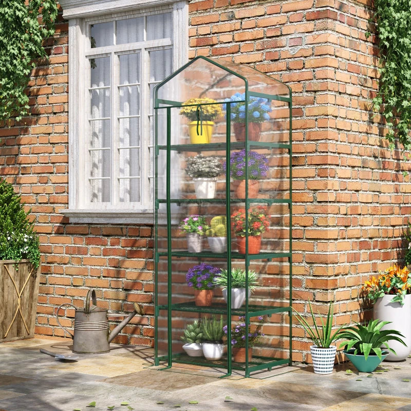 5 Tier Mini Greenhouse, Portable Outdoor Flower Stand with Shelf Clips, Indoor Greenhouse with Steel Frame, Transparent, 27.25" x 19.25" x 76", Clear