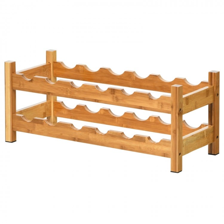 2-Tier 12 Bottles Bamboo Storage Shelf Wine Rack-Natural