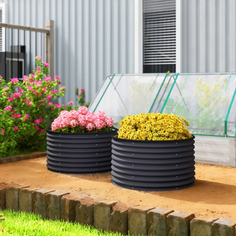 Set of 2 Raised Garden Bed, Metal Planter Box with Safety Edging, Easy-to-assemble Stock Tank, Dark Grey