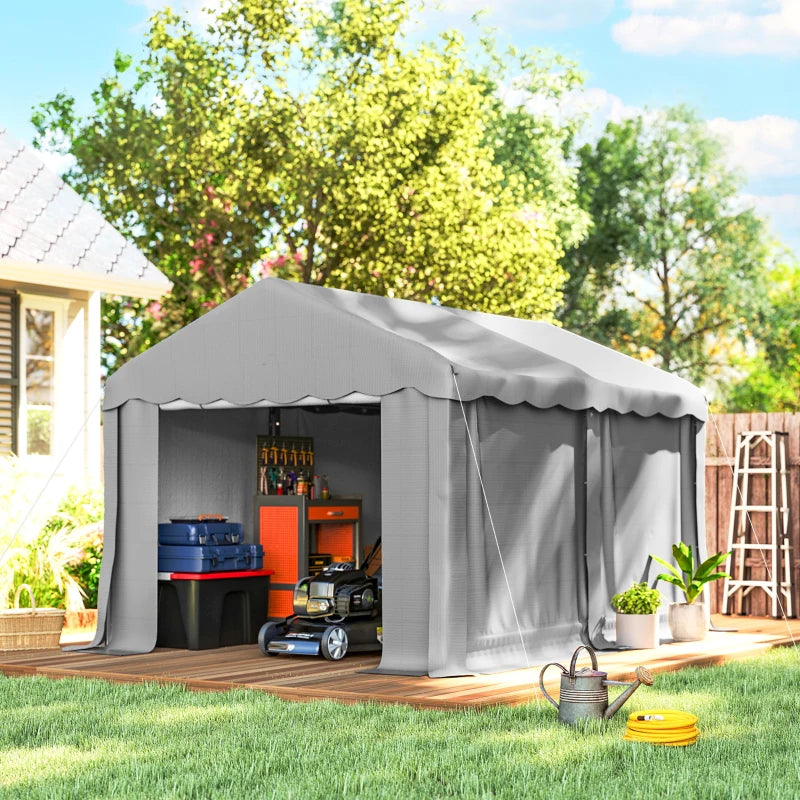 13' x 10' Portable Shed, Outdoor Storage Shed Tent with Roll-up Zipper Door and Removable Sidewalls, Light Grey