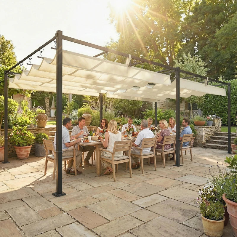 19' x 10' Pergola with Retractable Canopy, Patio Pergola with Sun Shade Shelter, UV50+, for Patio, Garden, Cream