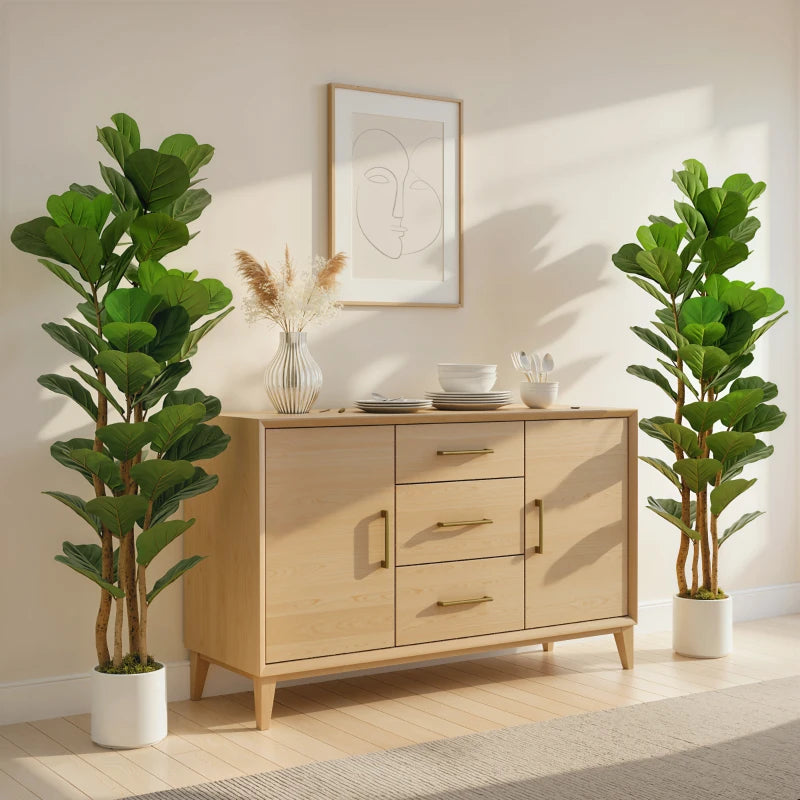 6FT Artificial Fiddle Leaf Fig Tree Set of 2, Fake Potted Tree with Solid Wood Trunks for Indoor Decor, Green