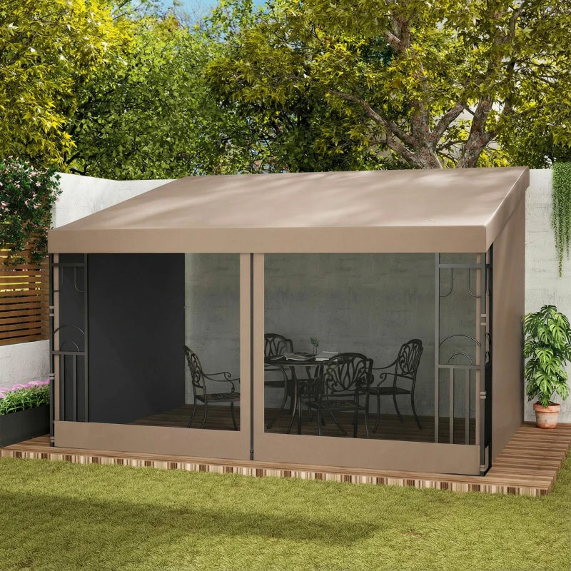 10' x 13' Wall Pergola, Outdoor Gazebo with 2 Curtains and 2 Nettings, UV Resistant, for Patio, Deck, Khaki