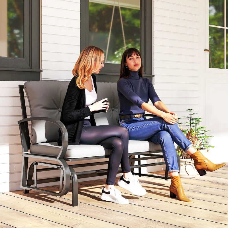 2-Person Outdoor Glider Chair, Patio Double Rocking Loveseat with Steel Frame and Cushions for Backyard, Garden and Porch, Grey