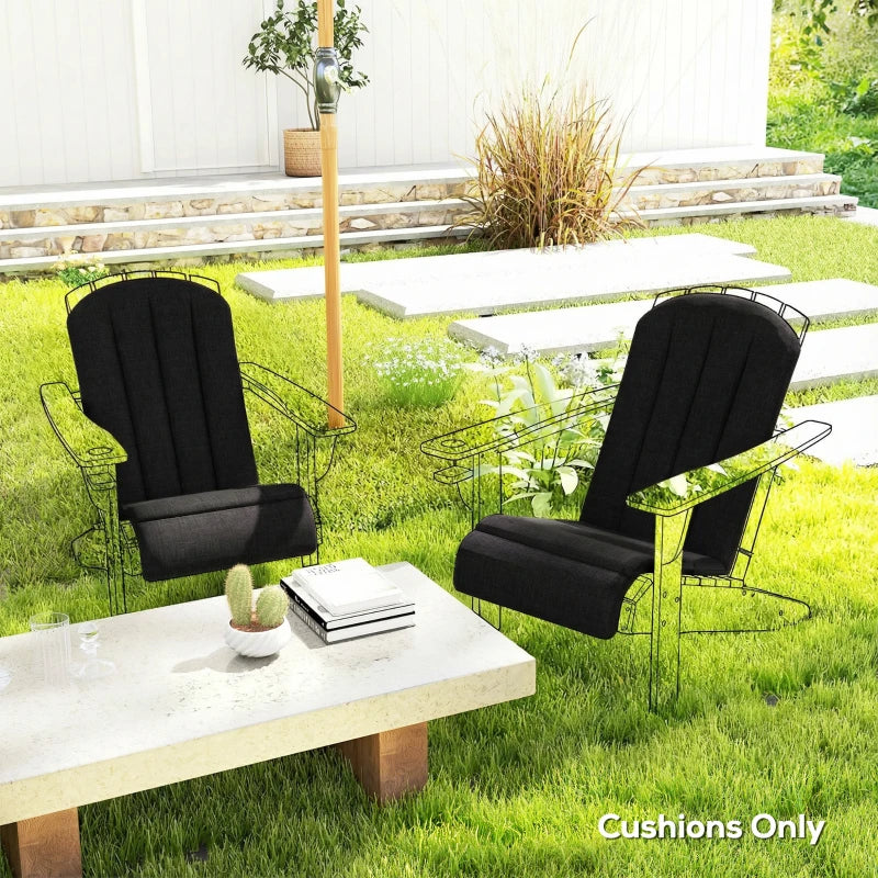 Set of 2 Patio Chair Cushions, High Back Adirondack Chair Cushion with Ties, High-Density Foam, Black