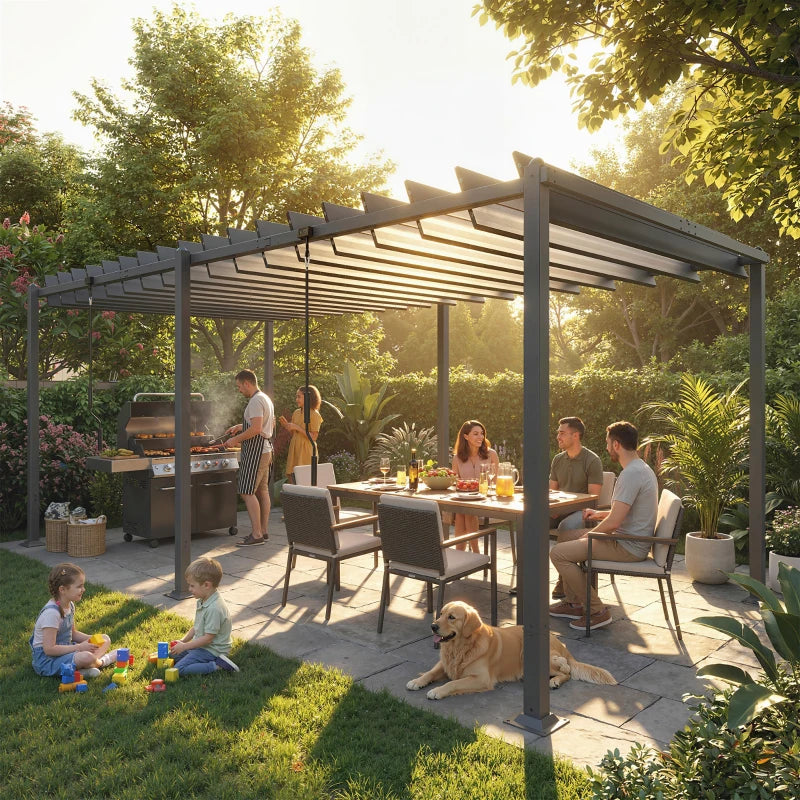 10' x 19' Louvered Pergola with UPF50+ Adjustable Roof and Aluminum Frame, Outdoor Pergola Gazebo, Dark Grey