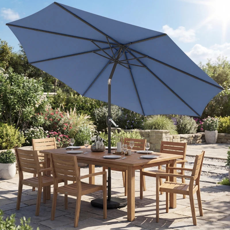 10' x 10' Round Market Umbrella with Base and Sandbag, Patio Umbrella with Crank Handle and Tilt, Blue