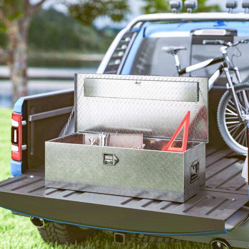30 Inch Truck Bed Tool Box, Heavy Duty Aluminum Diamond Plate Trailer Tongue Box with Side Handle and Locks Keys