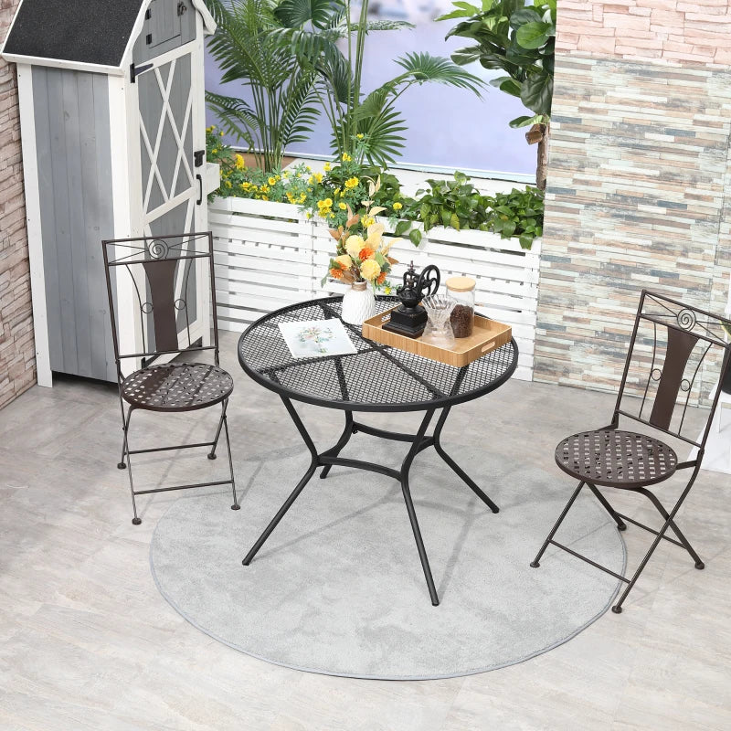 35" Round Patio Dining Table Steel Outside Table with Mesh Tabletop for Garden Backyard Poolside, Black