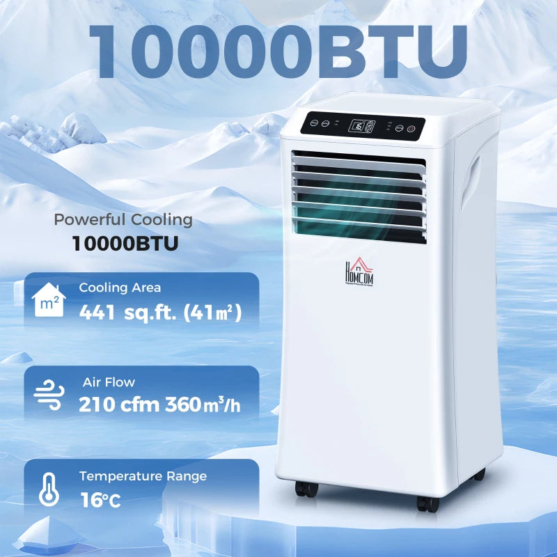 10,000BTU Mobile Portable Air Conditioner with Cooling, Dehumidifier, 2 Speed Fans, 24-Hour Timer for Bedroom, White