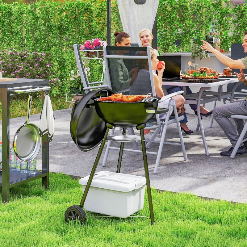 17" Kettle Charcoal BBQ Grill with BBQ Accessories, Barbecue Grill with Shelf, Ash Catcher, Wheels, Handles for Outdoor Cooking, Patio Backyard Party, Black