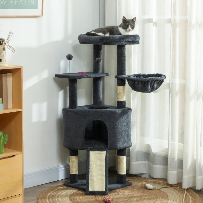 47 Inch Cat Tree, Cat Tower for Indoor Cats with Cozy Condo, Bed, Toy Balls, Sisal Scratching Posts, Hammock, Dark Grey