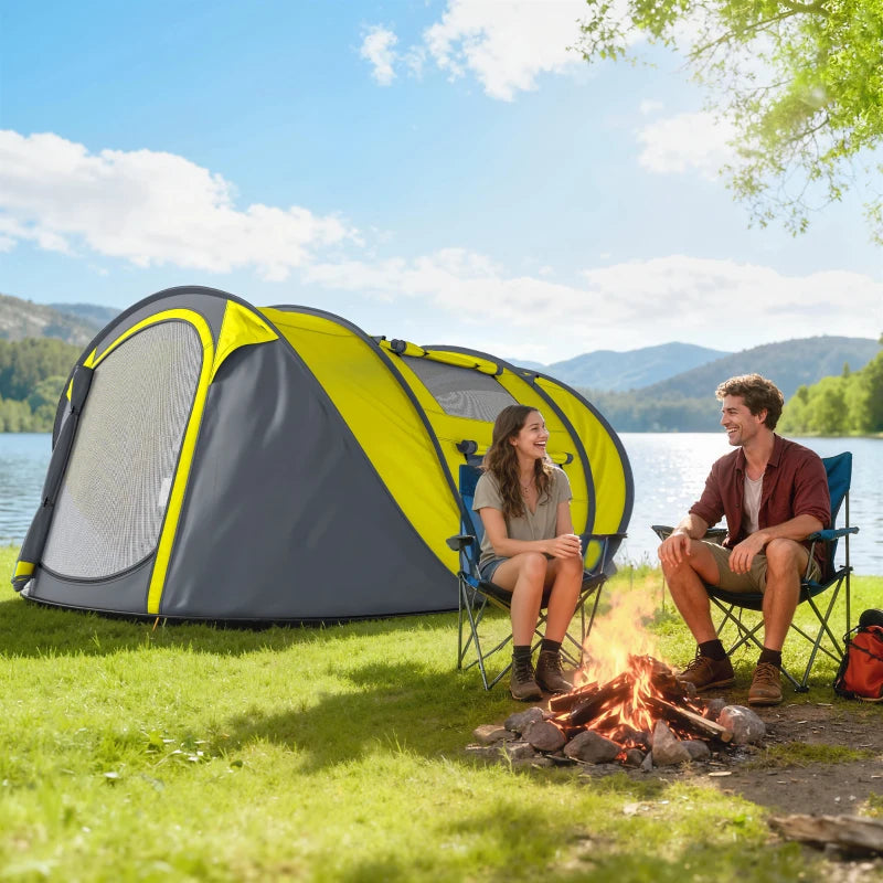 4 Person Camping Tent, Easy Pop Up Tent with Doors, Windows and Carry Bag, Automatic Setup Tent for Hiking, Yellow