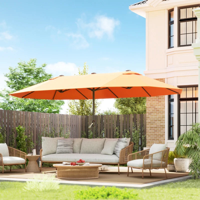 15' Outdoor Patio Umbrella with Twin Canopy Sunshade Steel Table Umbrella with Lift Crank Orange