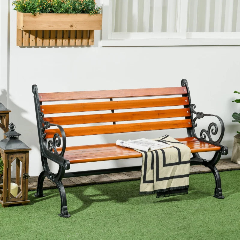47 Inch Outdoor Garden Bench, Patio Loveseat with Unique Armrests, Slatted Seat Back, 528 lbs. Capacity, Teak Colour