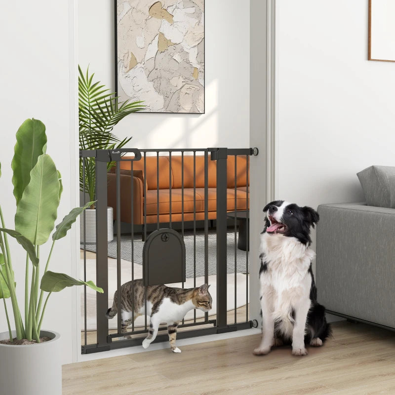 30"-41" Extra Wide Pet Gate Barrier with Small Door, 35"H Dog Gate with Safety Gate Barrier, Stair Pressure Fit, Black
