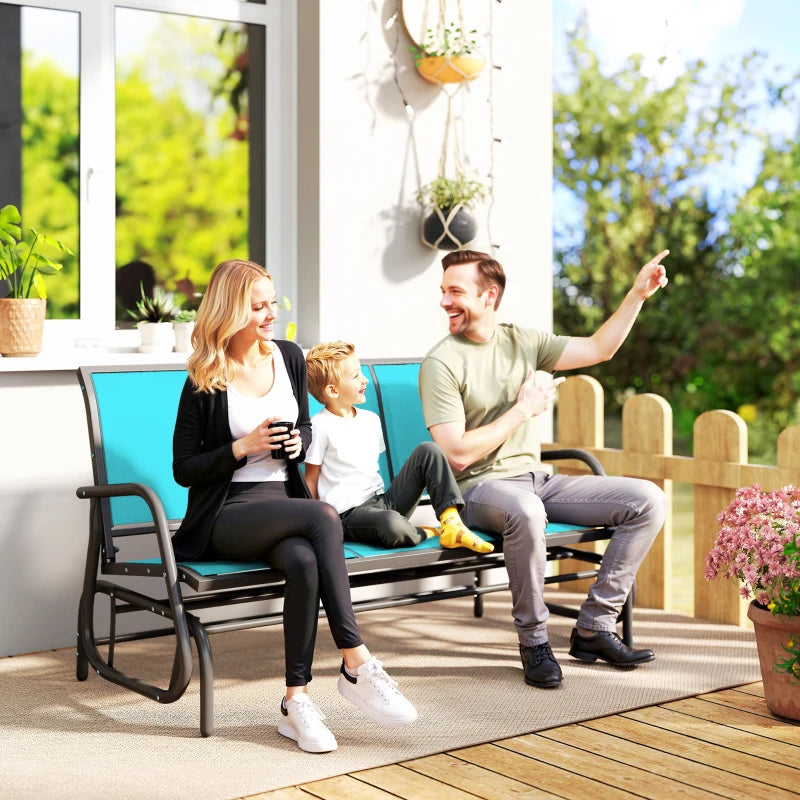 3-Seat Outdoor Glider Chair, Patio Rocking Chair, Steel Frame, Sling Fabric Seat for Garden, Backyard, Lawn, Blue