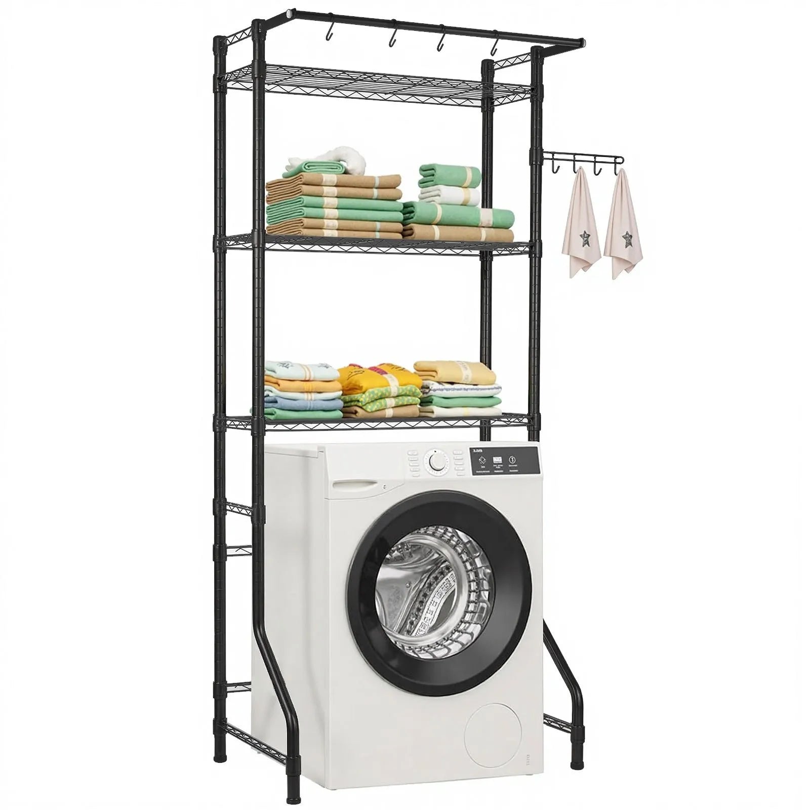 VEVOR Over Washer and Dryer Storage Shelf Single Row 3 Tiers Washer Rack Black